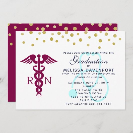 Stijlvolle Caduceus en Stethoscope Nursing Afstude Kaart (Voorkant / Achterkant)