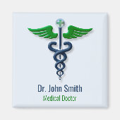 Stijlvolle Caduceus Green Medical Wings Cross Blue Magneet (Voorkant)