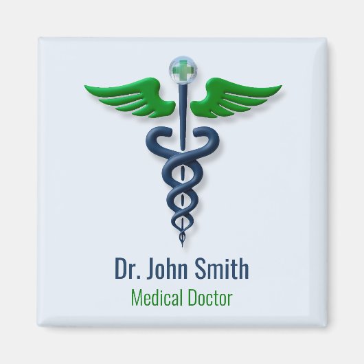 Stijlvolle Caduceus Green Medical Wings Cross Blue Magneet (Voorkant)