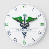 Stijlvolle Caduceus Green Wings Cross Blue Medical Grote Klok (Voorkant)