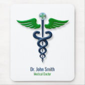 Stijlvolle Caduceus Green Wings Cross Blue Medical Muismat (Voorkant)