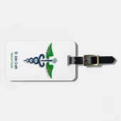 Stijlvolle Caduceus Green Wings Medical Cross Blue Bagagelabel (Voorkant horizontaal)
