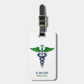 Stijlvolle Caduceus Green Wings Medical Cross Blue Bagagelabel (Voorkant verticaal)