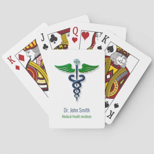 Stijlvolle Caduceus Green Wings Medical Cross Blue Pokerkaarten (Achterkant)