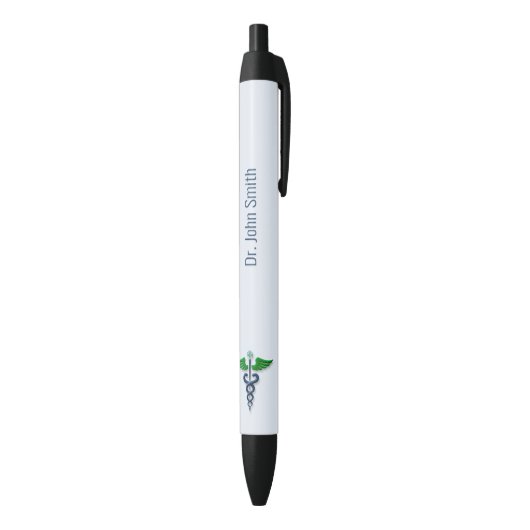 Stijlvolle Caduceus Medical Green Wings Cross Blue Zwarte Inkt Pen (Achterkant (Verticaal))