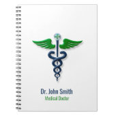 Stijlvolle Caduceus Medische Groene Vleugels Kruis Notitieboek (Voorkant)