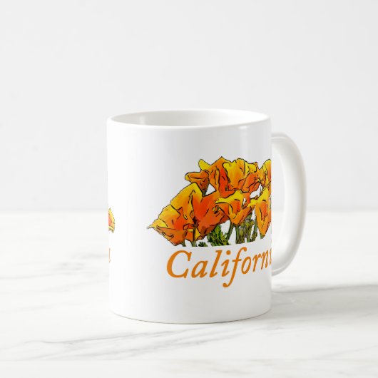 Stijlvolle California Poppy Art, 'California'-teks Koffiemok (Voorkant rechts)