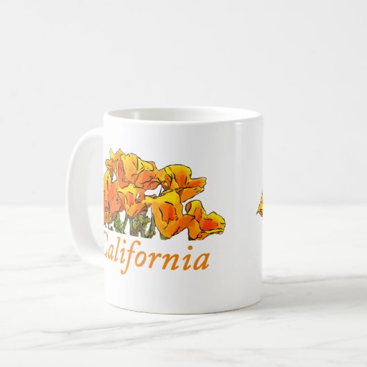 Stijlvolle California Poppy Art, 'California'-teks Koffiemok (Voorkant links)