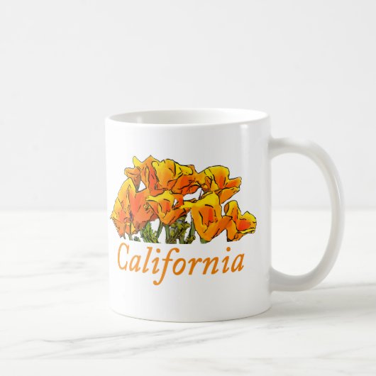 Stijlvolle California Poppy Art, 'California'-teks Koffiemok (Rechts)