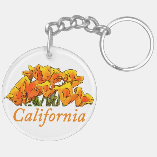 Stijlvolle California Poppy Art, 'California'-teks Sleutelhanger (Achterkant Links)