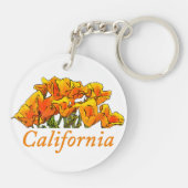 Stijlvolle California Poppy Art, 'California'-teks Sleutelhanger (Achterkant)
