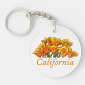 Stijlvolle California Poppy Art, 'California'-teks Sleutelhanger (Voorkant)