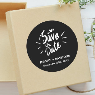 Stijlvolle Calligrafie Huwelijk Save the Date Zwar Ronde Sticker