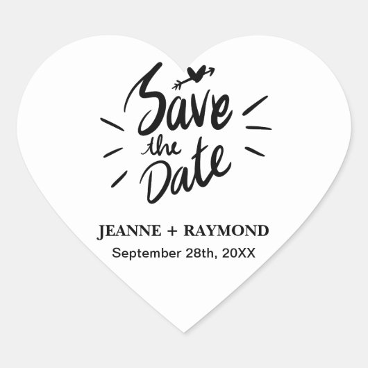 Stijlvolle Calligrafie Weddenschap Opslaan Datum Hart Sticker (Voorkant)