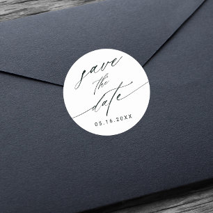 Stijlvolle Calligrafie Weddenschap Opslaan Datum Ronde Sticker