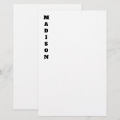 Stijlvolle Calligraphy Naam Zwart & Wit Briefpapier (Voorkant / Achterkant)