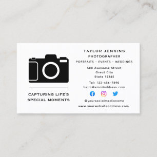 Stijlvolle camera Freelance fotograaf Sociale medi Visitekaartje