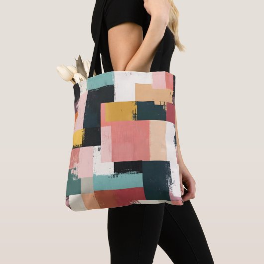 Stijlvolle Canvas tas met kleurrijk geometrisch pa (Dichtbij)