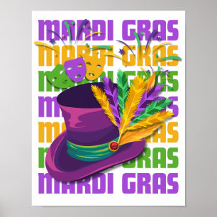 Stijlvolle Capuchon Hoed MARDI GRAS Poster