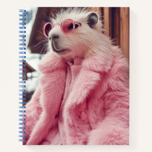 Stijlvolle Capybara in roze bontjas en zonnebril Notitieboek