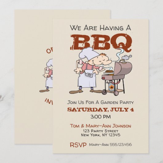 Stijlvolle Cartoon Garden Party BBQ Uitnodiging (Voorkant / Achterkant)