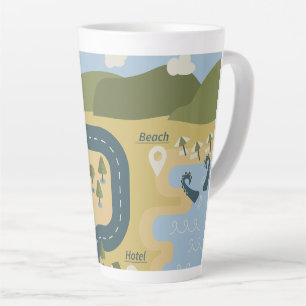 Stijlvolle cartoon landschap vakantie reis kaart latte mok