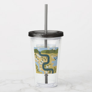 Stijlvolle cartoon landschapsvakantiereiskaart acryl drinkbeker