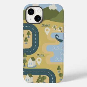 Stijlvolle cartoon landschapsvakantiereiskaart Case-Mate iPhone 14 hoesje