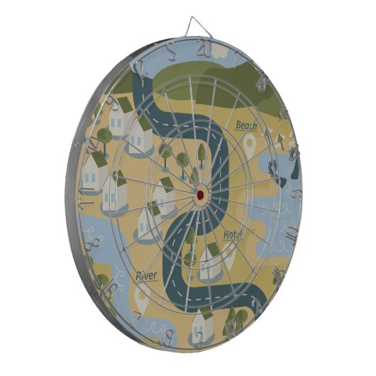 Stijlvolle cartoon landschapsvakantiereiskaart dartbord (Voorkant Links)