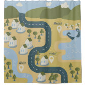 Stijlvolle cartoon landschapsvakantiereiskaart douchegordijn (Voorkant)