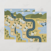 Stijlvolle cartoon landschapsvakantiereiskaart feestdagenkaart (Voorkant / Achterkant)