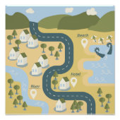 Stijlvolle cartoon landschapsvakantiereiskaart foto afdruk (Voorkant)