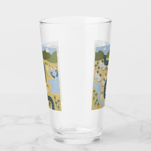 Stijlvolle cartoon landschapsvakantiereiskaart glas (Rechts)