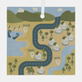 Stijlvolle cartoon landschapsvakantiereiskaart glas ornament (Achterkant)