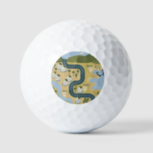 Stijlvolle cartoon landschapsvakantiereiskaart golfballen