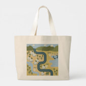 Stijlvolle cartoon landschapsvakantiereiskaart grote tote bag (Achterkant)