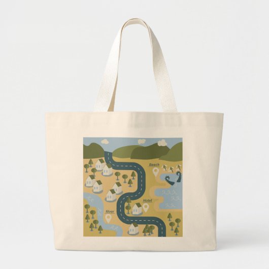 Stijlvolle cartoon landschapsvakantiereiskaart grote tote bag (Voorkant)