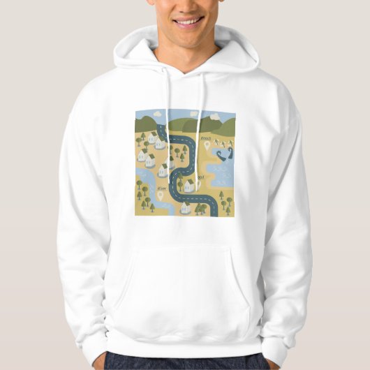 Stijlvolle cartoon landschapsvakantiereiskaart hoodie (Voorkant)