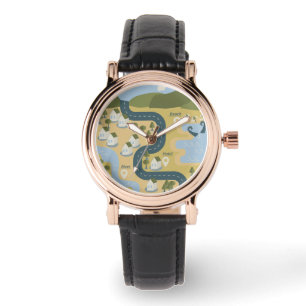 Stijlvolle cartoon landschapsvakantiereiskaart horloge