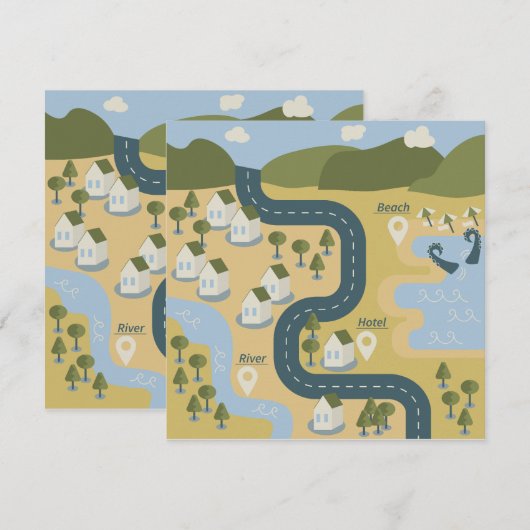 Stijlvolle cartoon landschapsvakantiereiskaart kaart (Voorkant / Achterkant)