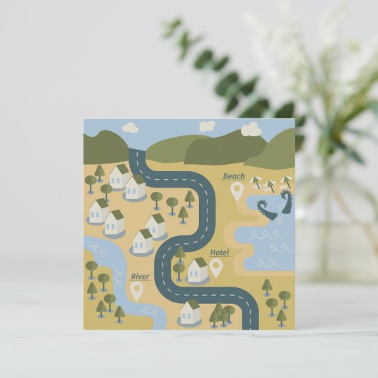 Stijlvolle cartoon landschapsvakantiereiskaart kaart (Staand voorkant)