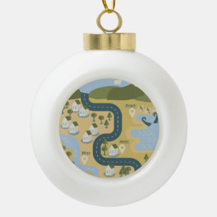 Stijlvolle cartoon landschapsvakantiereiskaart keramische bal ornament