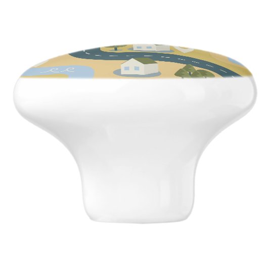 Stijlvolle cartoon landschapsvakantiereiskaart keramische knop (Zijkant)