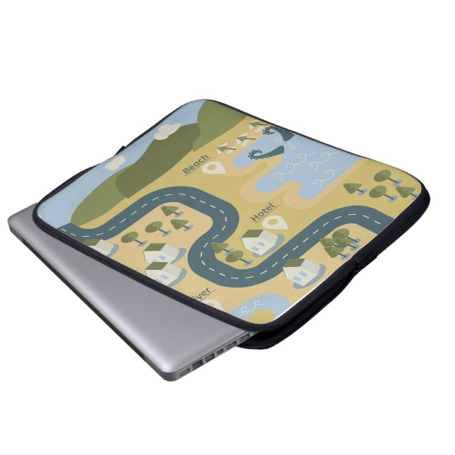 Stijlvolle cartoon landschapsvakantiereiskaart laptop sleeve (Voorkant onderkant)