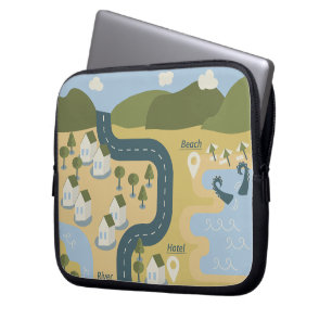 Stijlvolle cartoon landschapsvakantiereiskaart laptop sleeve