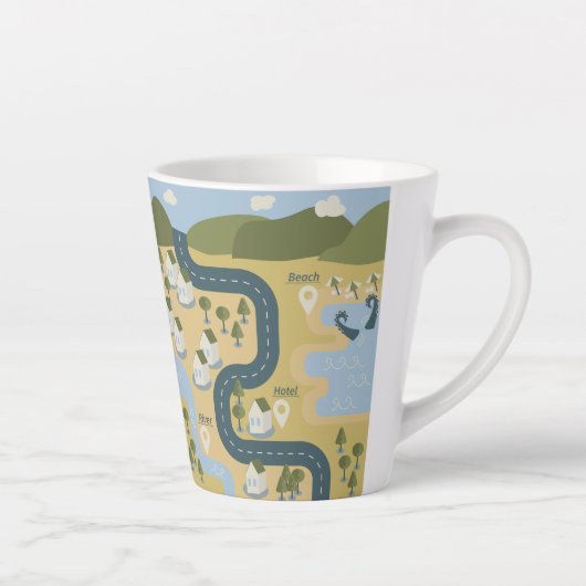 Stijlvolle cartoon landschapsvakantiereiskaart latte mok (Rechts)