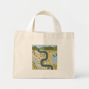 Stijlvolle cartoon landschapsvakantiereiskaart mini tote bag