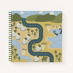 Stijlvolle cartoon landschapsvakantiereiskaart notitieboek
