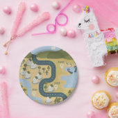 Stijlvolle cartoon landschapsvakantiereiskaart papieren bordje (Feest)