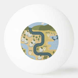 Stijlvolle cartoon landschapsvakantiereiskaart pingpongbal